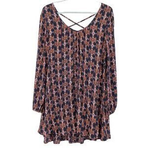 Billabong Tribal Print Shift Dress Women's XS Mini Boho Festival Hippie Beach